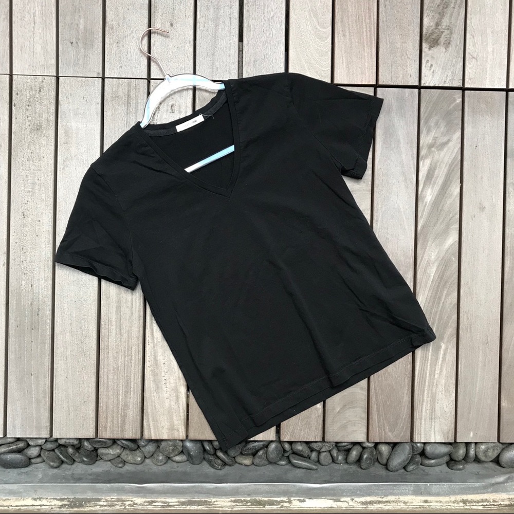 ORGANIC SOUND Black Short Sleeve V Neck Tee Shirt